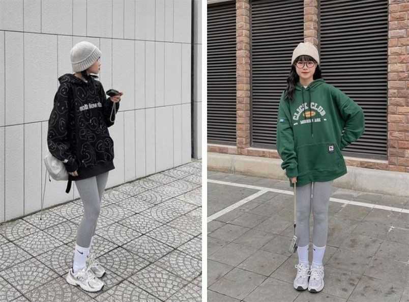 Quần legging với áo hoodie giúp bạn trông năng động hơn.