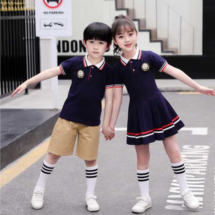 Mẫu đồng phục quần short cho bé trai và đầm cho bé gái